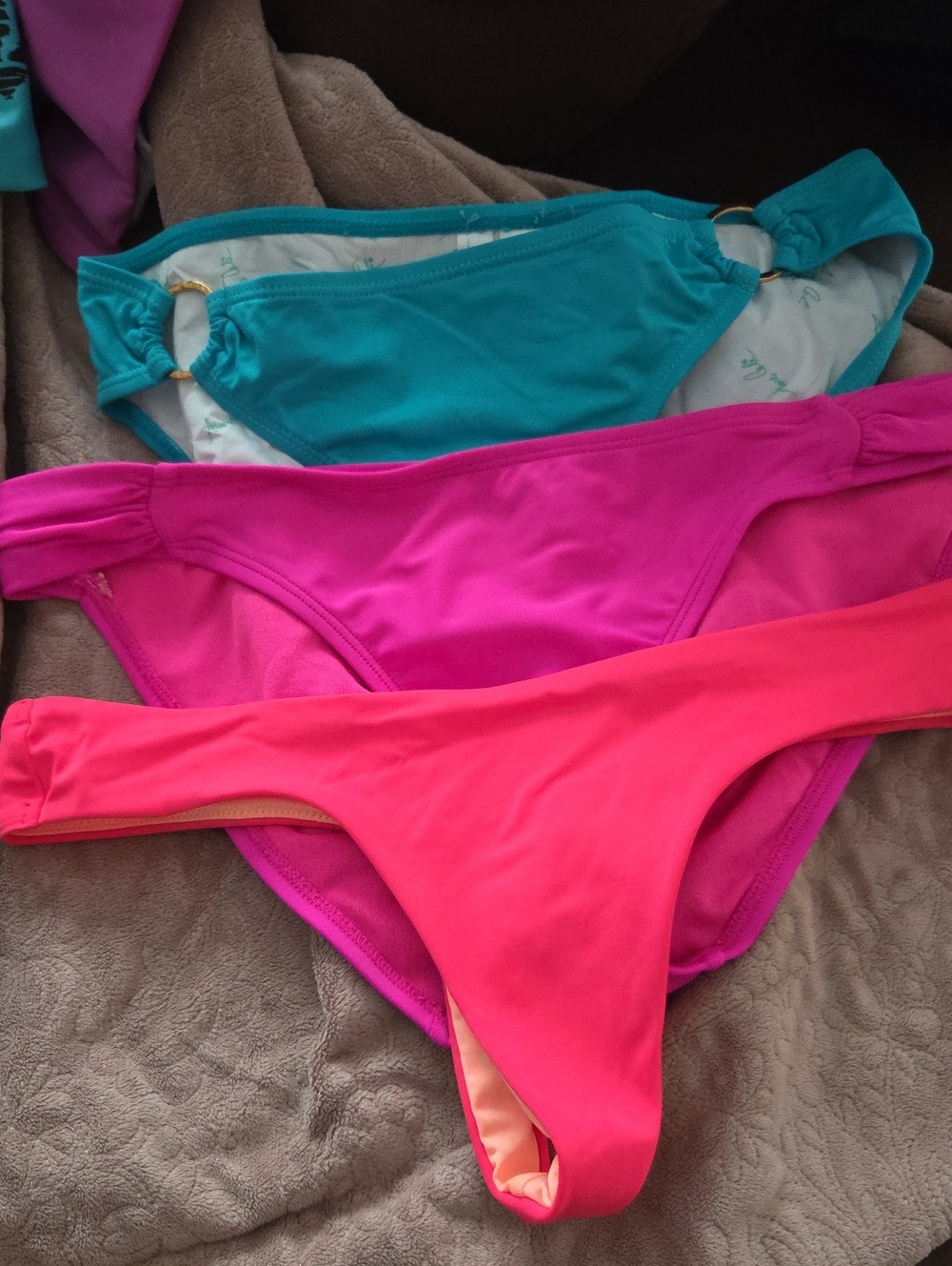 Lot of 3 Bikini Bottoms in Turquoise, Hot Pink & Coral